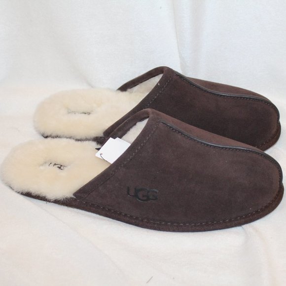 NIB UGG‎ MEN\'S SUEDE SHEARLING SLIP ON SCUFF SLIPPERS BROWN